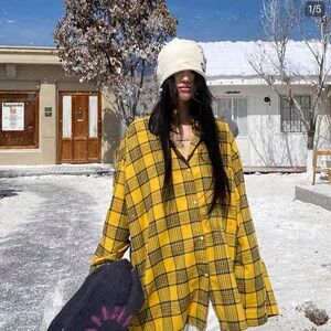 Yellow plaid oversized shirt